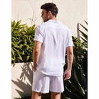 Men's Linen Shirt Shorts Set Camp Collar Short Sleeve Drawstring