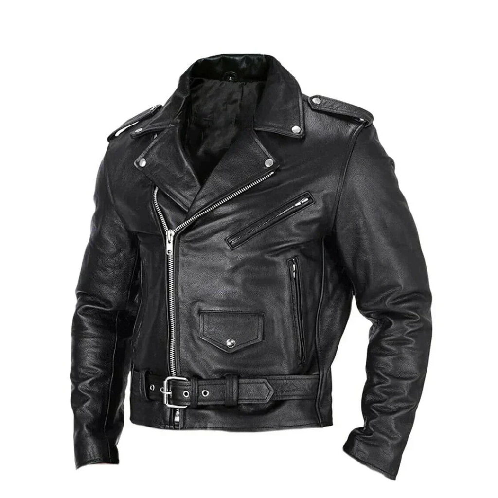 Men's Belted Asymmetric Zip Biker Jacket