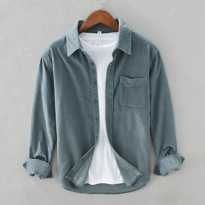 Men's Button Front Corduroy Shirt with Chest Pocket