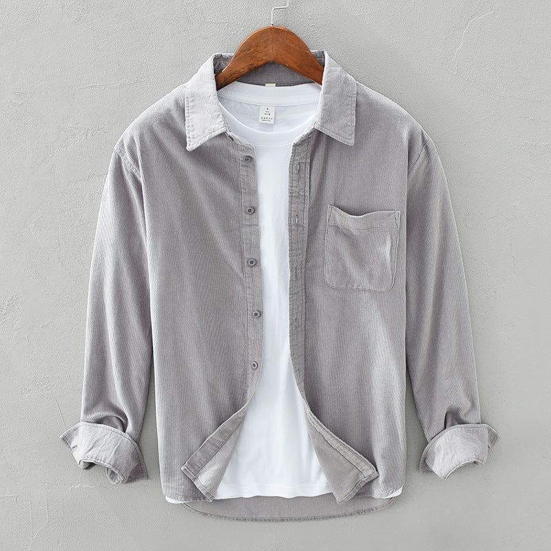 Men's Button Front Corduroy Shirt with Chest Pocket