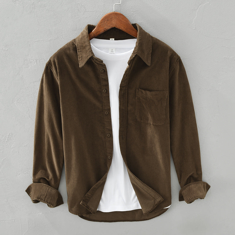 Men's Button Front Corduroy Shirt with Chest Pocket