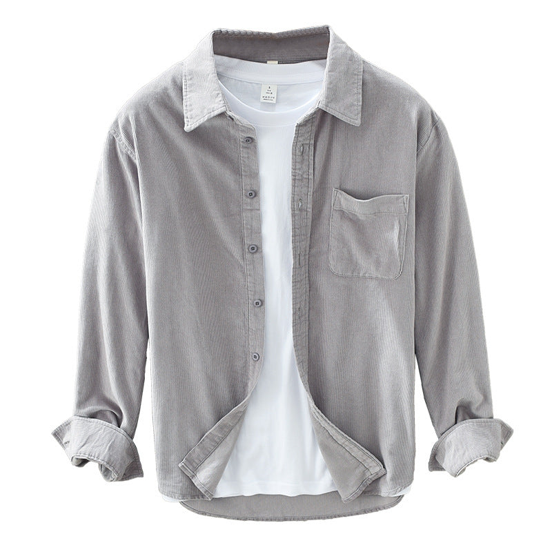 Men's Button Front Corduroy Shirt with Chest Pocket