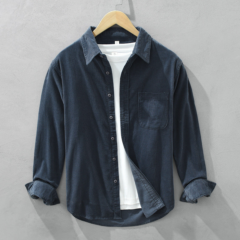 Men's Button Front Corduroy Shirt with Chest Pocket