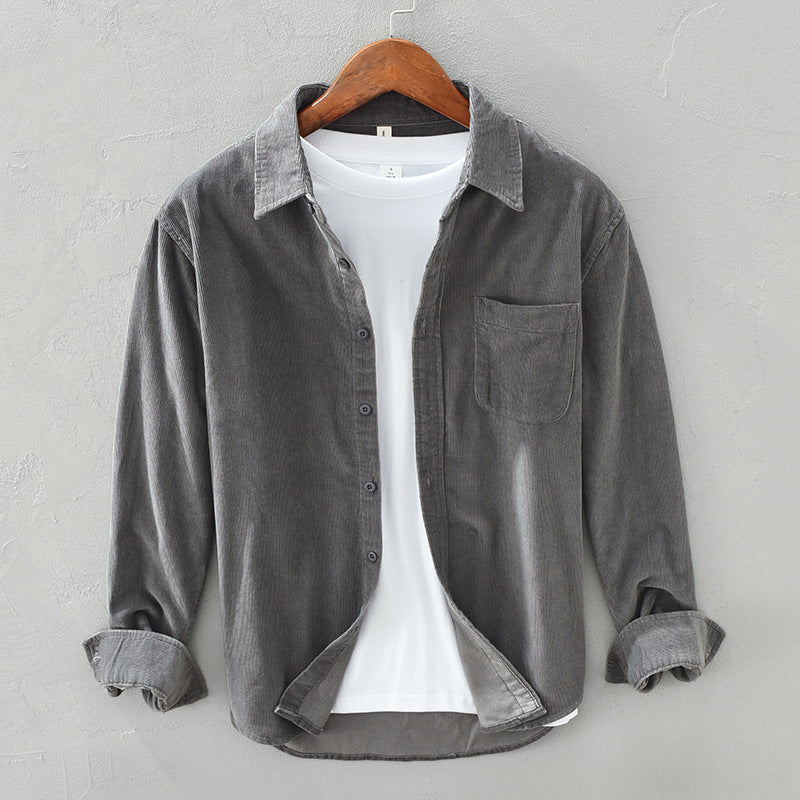 Men's Button Front Corduroy Shirt with Chest Pocket