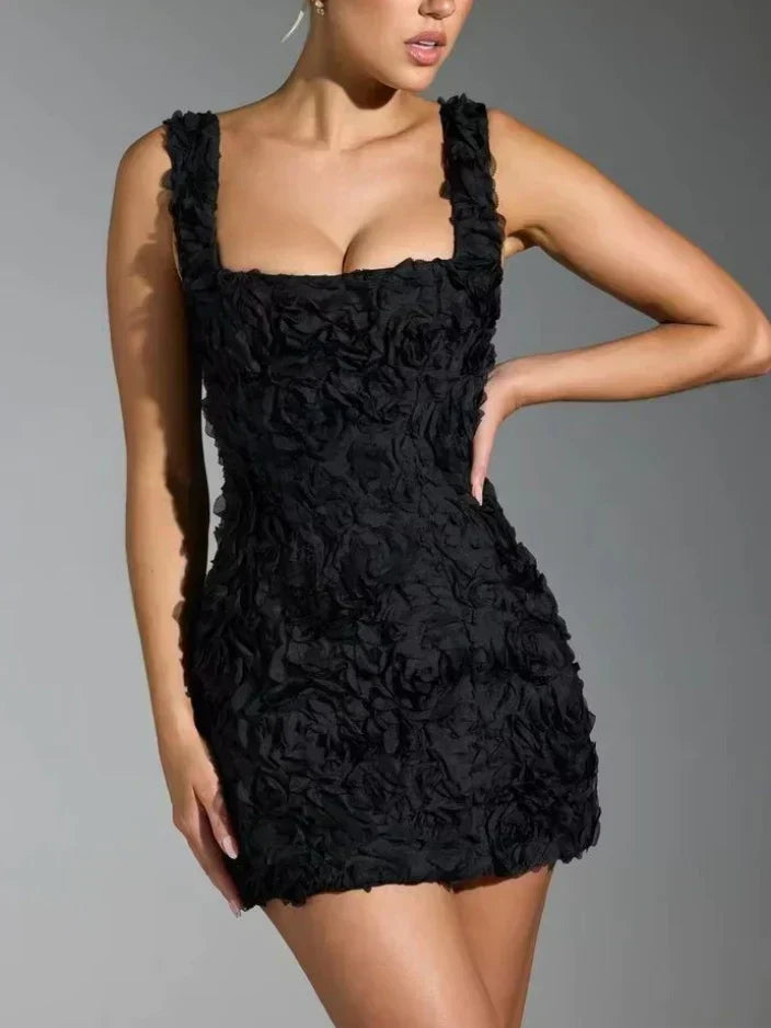 Rosette-Textured Square Neck Mini