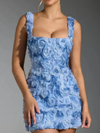 Rosette-Textured Square Neck Mini