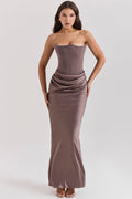 Boned Corset Strapless Satin Maxi