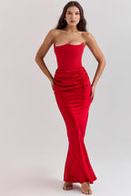 Boned Corset Strapless Satin Maxi