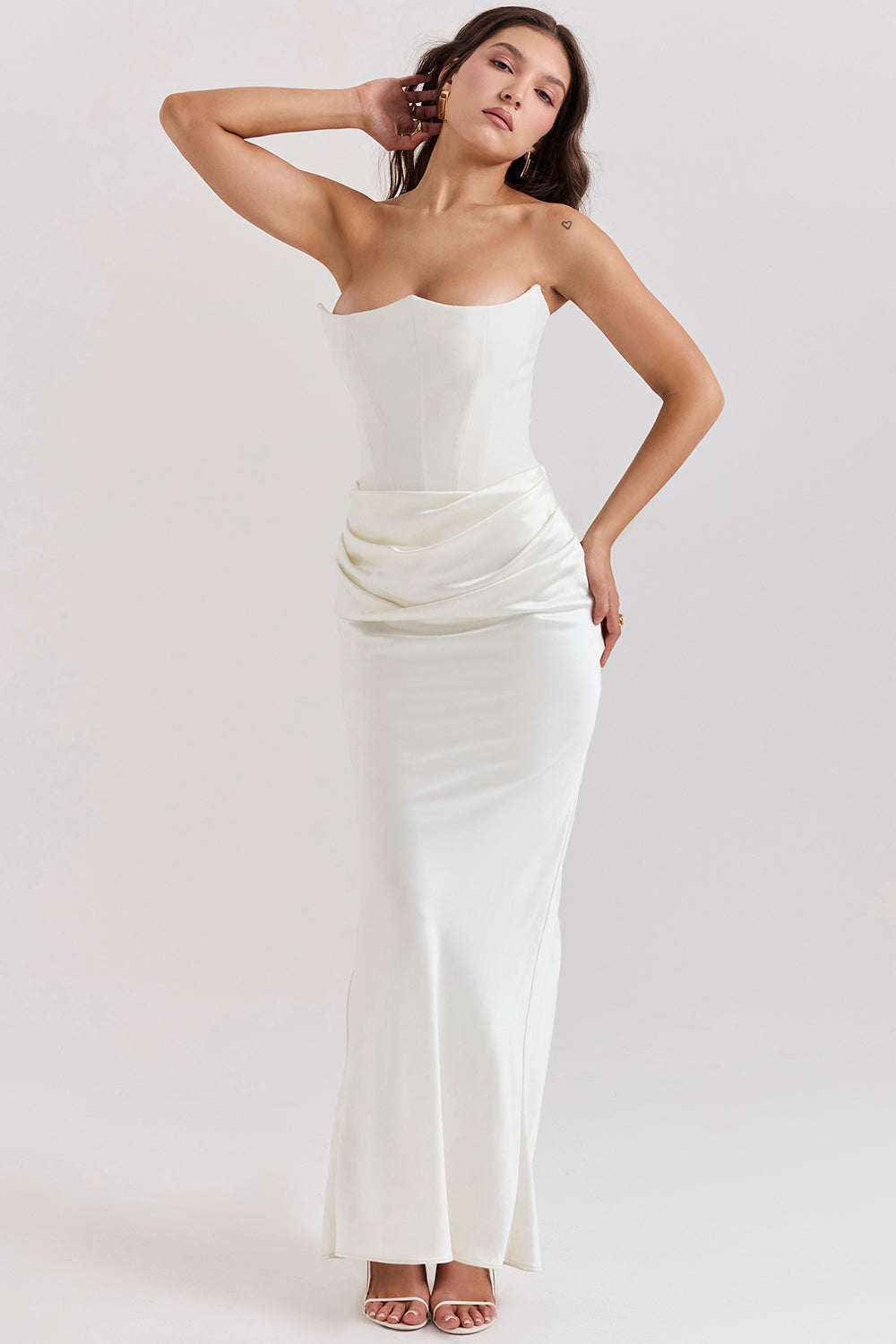 Boned Corset Strapless Satin Maxi