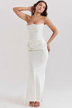 Boned Corset Strapless Satin Maxi