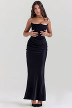 Boned Corset Strapless Satin Maxi