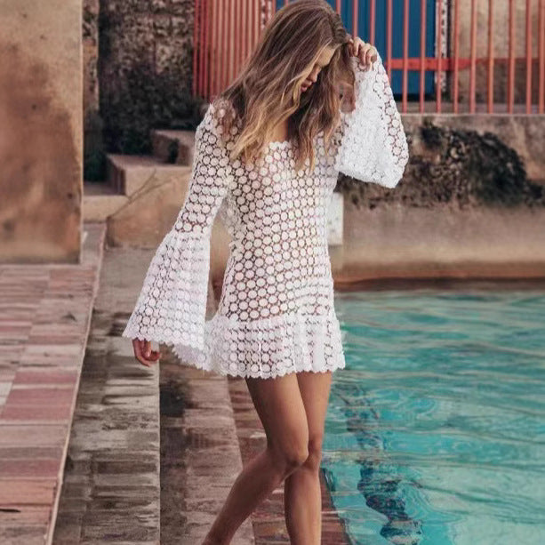 Open-Back Crochet Bell Sleeve Mini