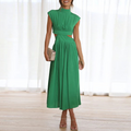 Side-Cutout Ruched Midi, Mock Neck