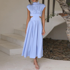 Side-Cutout Ruched Midi, Mock Neck