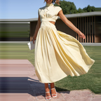Side-Cutout Ruched Midi, Mock Neck