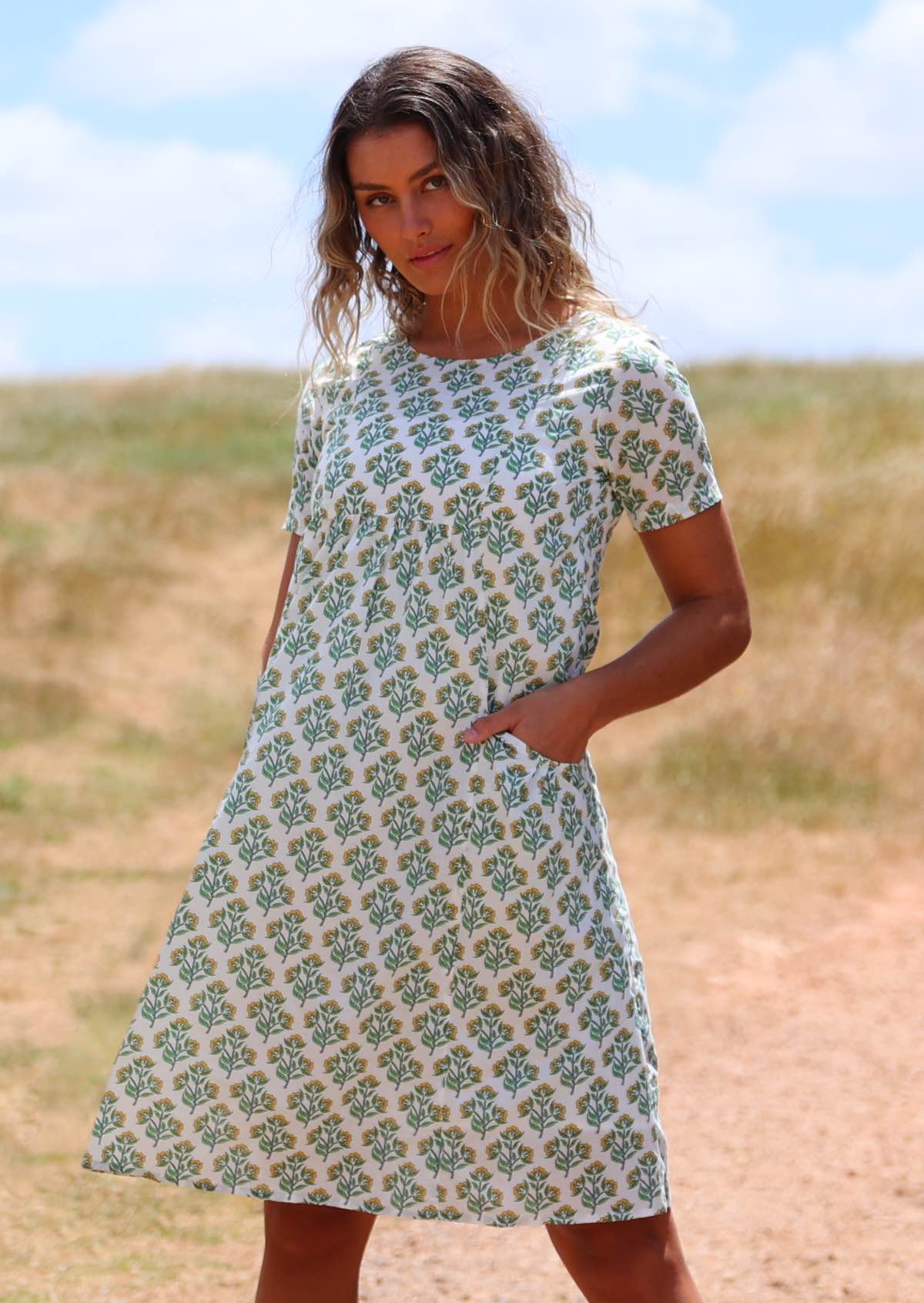 Botanical Block Print Midi with Pockets