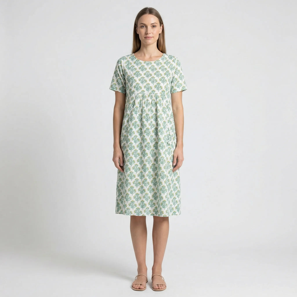Block-Print Smocked Midi Sundress with Pockets