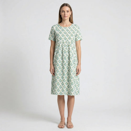 Block-Print Smocked Midi Sundress with Pockets