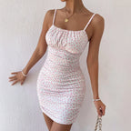 Ribbed Ditsy Floral Mini, Ruched Waist