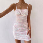 Ribbed Ditsy Floral Mini, Ruched Waist