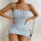 Ribbed Ditsy Floral Mini, Ruched Waist