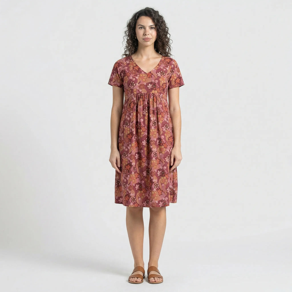 V-Neck Floral Sundress, Gathered Midi Skirt
