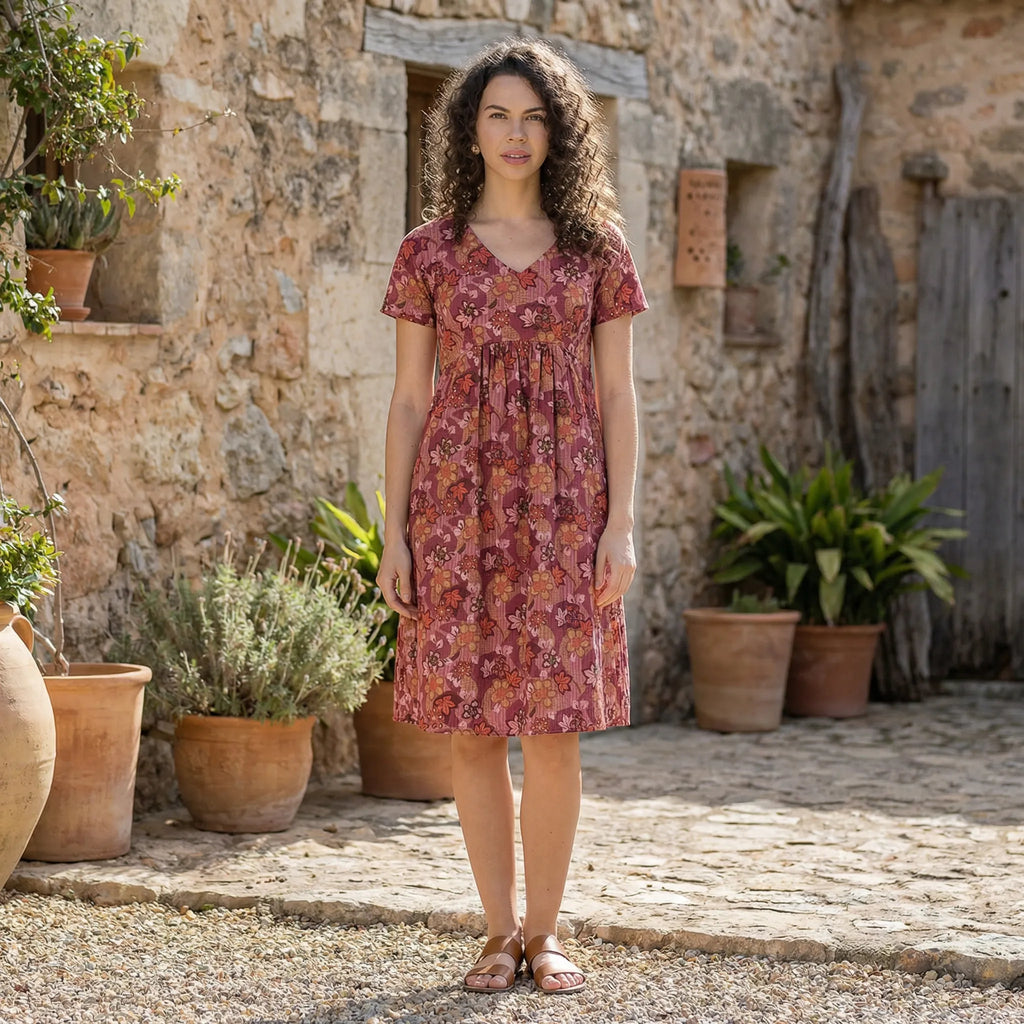 V-Neck Floral Sundress, Gathered Midi Skirt