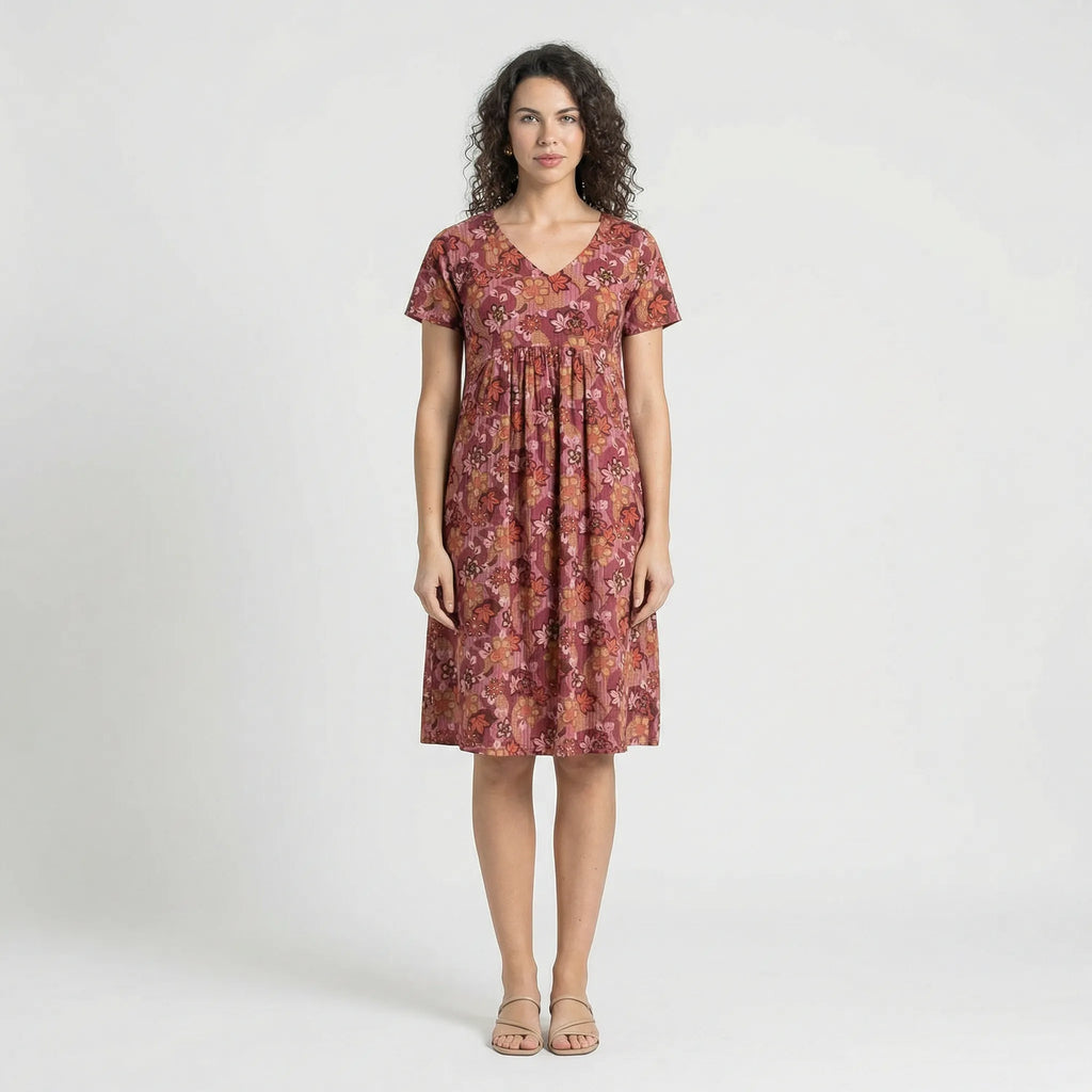 V-Neck Floral Sundress, Gathered Midi Skirt