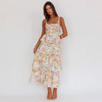 Three-Tier Floral Maxi, Square Neck