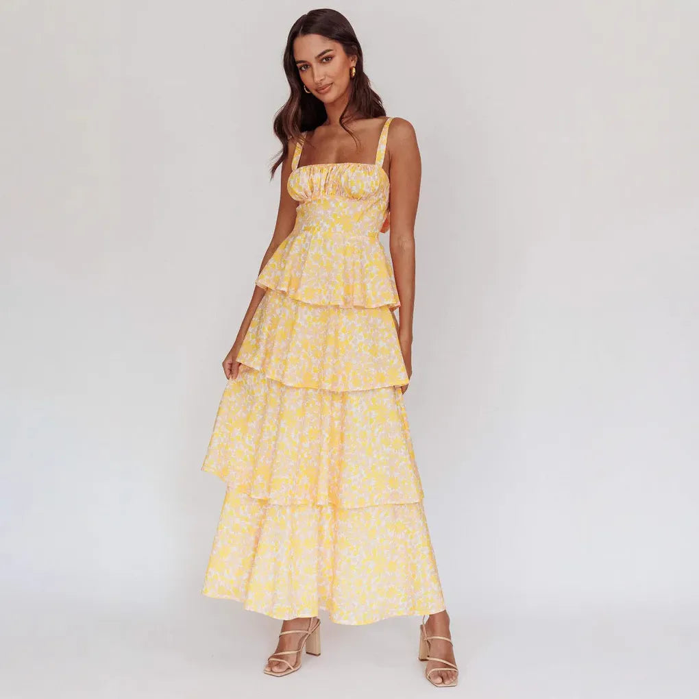 Three-Tier Floral Maxi, Square Neck