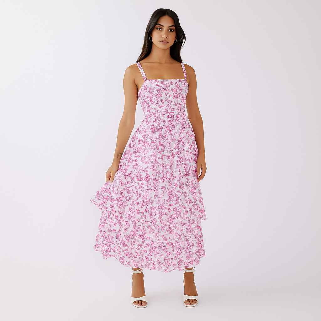 Three-Tier Floral Maxi, Square Neck