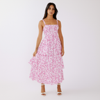 Three-Tier Floral Maxi, Square Neck