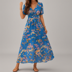 Flutter-Sleeve Floral Smocked Midi Dress