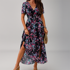 Flutter-Sleeve Floral Smocked Midi Dress