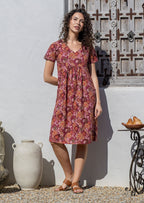 Floral Empire-Waist Midi Sundress with Pockets