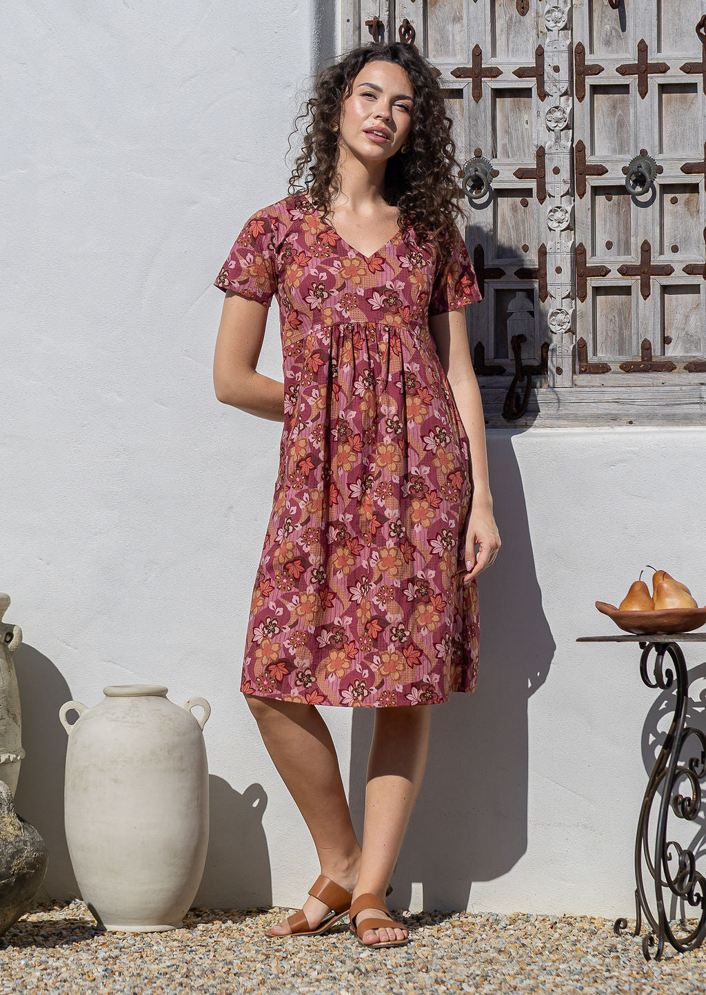 Floral Empire-Waist Midi Sundress with Pockets