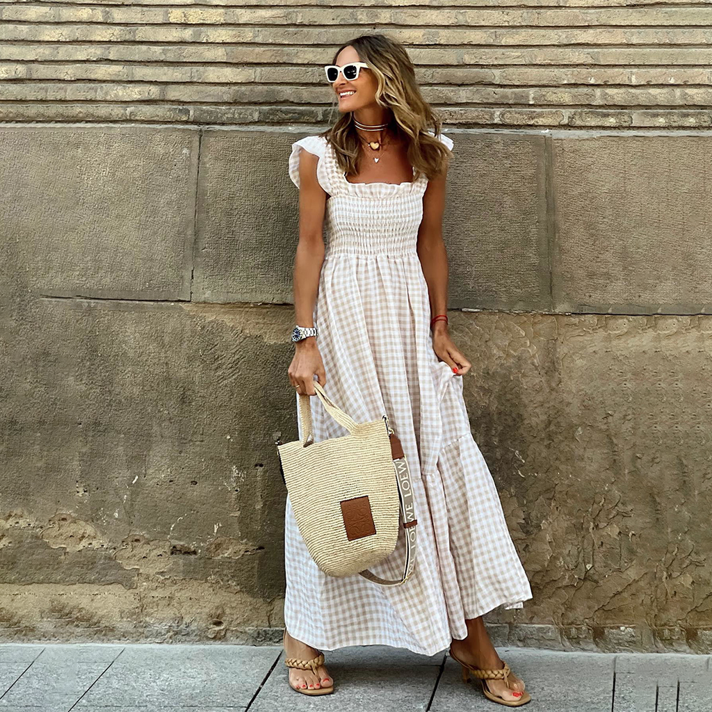 Smocked Gingham Tiered Maxi Sundress