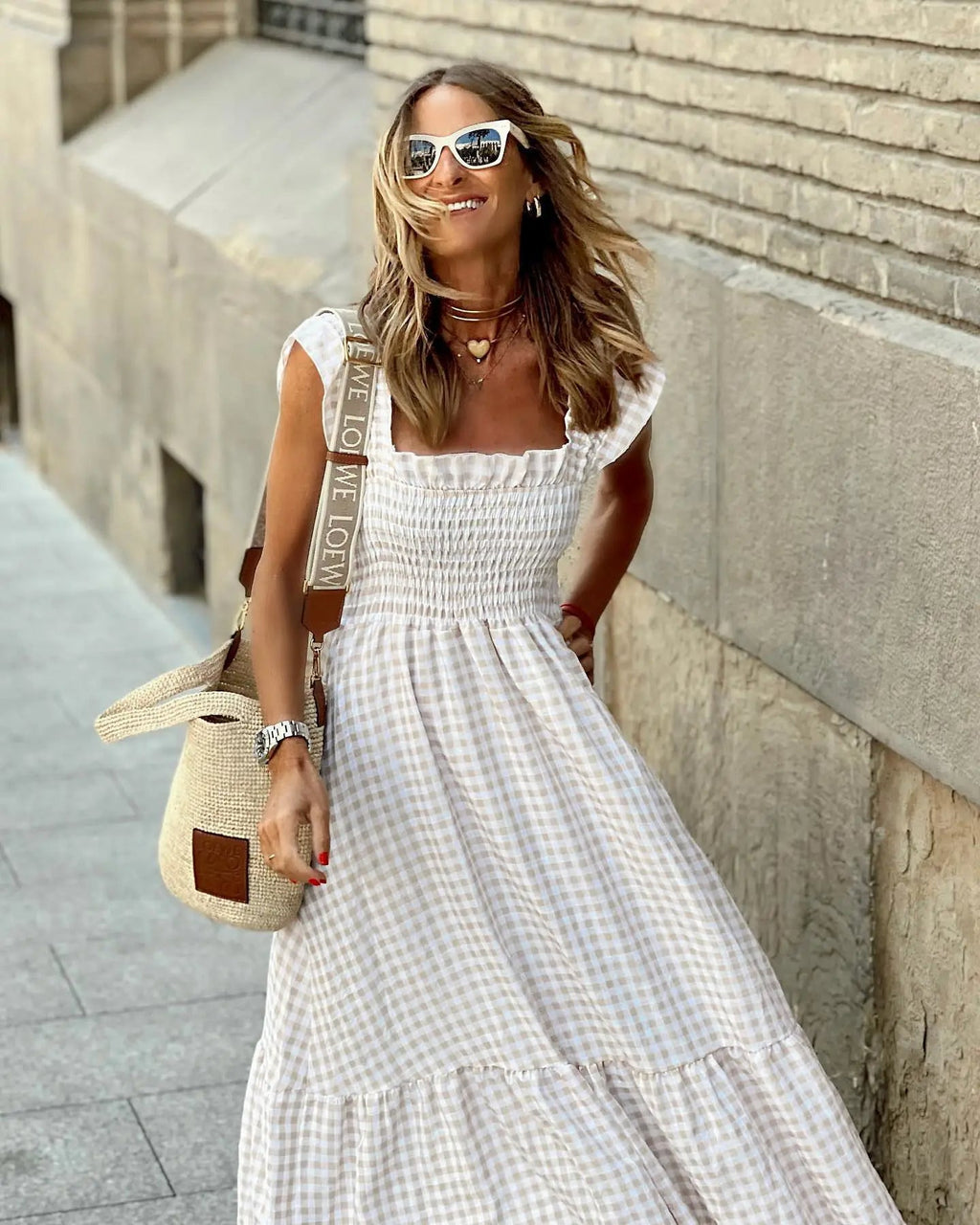 Smocked Gingham Tiered Maxi Sundress