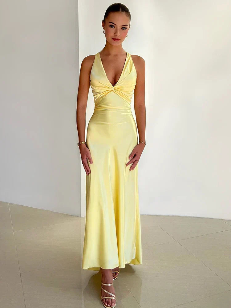 Satin Halter Maxi with Knot Bust