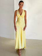 Satin Halter Maxi with Knot Bust