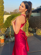 Satin Halter Maxi with Knot Bust