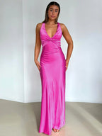 Satin Halter Maxi with Knot Bust