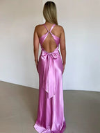 Satin Halter Maxi with Knot Bust