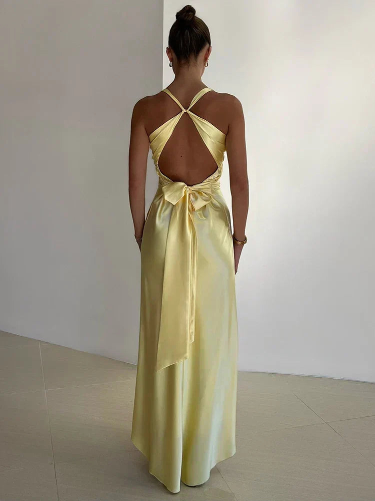 Satin Halter Maxi with Knot Bust