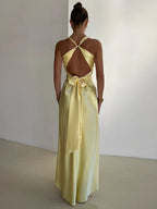 Satin Halter Maxi with Knot Bust