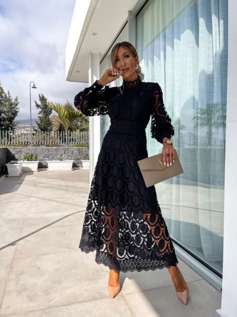Scalloped Lace Midi with Long Sleeves
