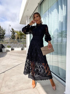 Scalloped Lace Midi with Long Sleeves