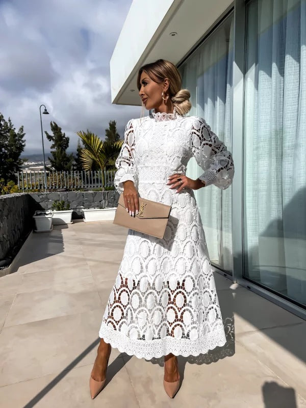 Scalloped Lace Midi with Long Sleeves