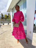 Scalloped Lace Midi with Long Sleeves