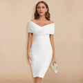 Ruched Bodycon Midi with Off-Shoulder V-Neck